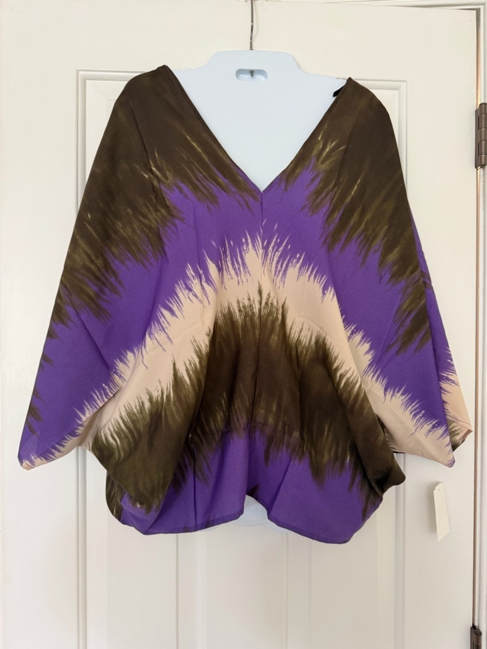 NWT Ra Mona La Rue Arianne Silk Kimono Top Purple Brown Abstract S